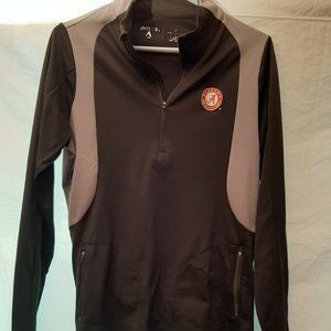 NWOT ANTIGUA WOMENS MEDIUM L.S. 1/2 ZIP BLACK & GRAY WITH RED ALABAMA LOGO
